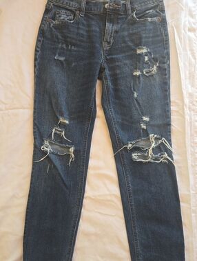 Old Navy Women's Dark Blue Distressed Skinny Jeans